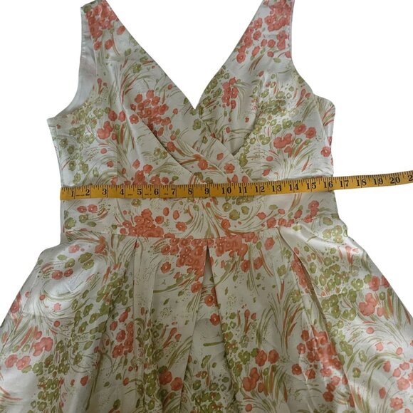 Talbots Women's Cream/Orange Floral 100% Silk V-Neck Fit & Flare Dress Size 10 - Picture 12 of 14